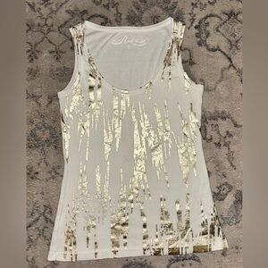 The Real Truth Y2K Foil Embellished White & Gold Tank Top. SZ Small.EUC.